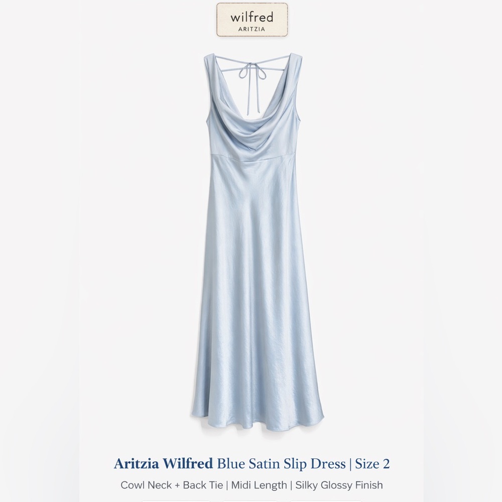 ✨ Aritzia Wilfred Blue Satin Slip Dress | Size 2